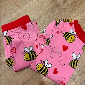 Pink Bee Print Kids Pajamas Little Sleepies